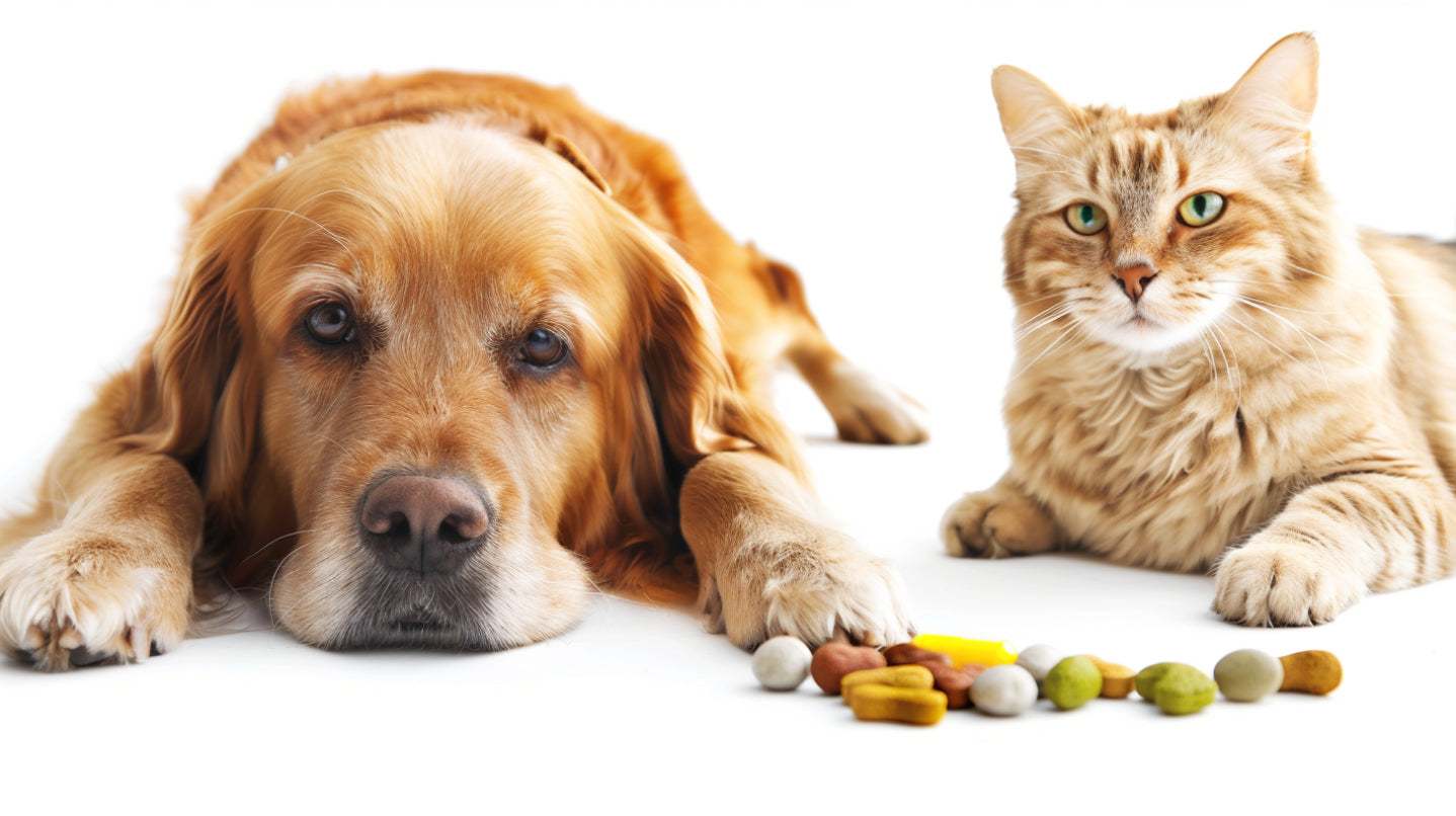 an image representing pets (dogs and cats) and flea treatment