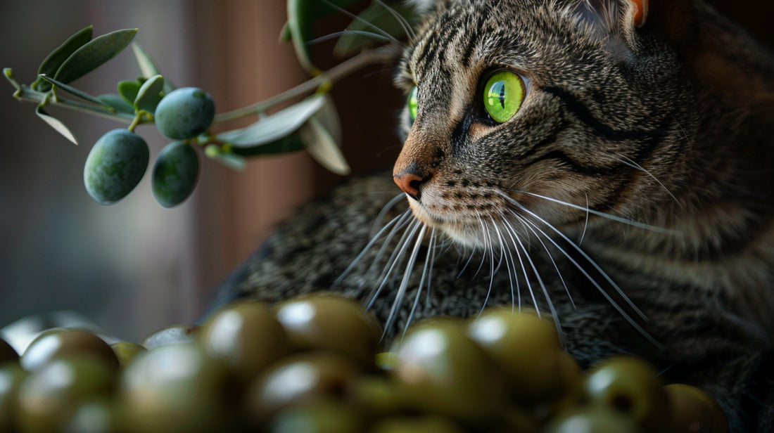 a cat with some olives