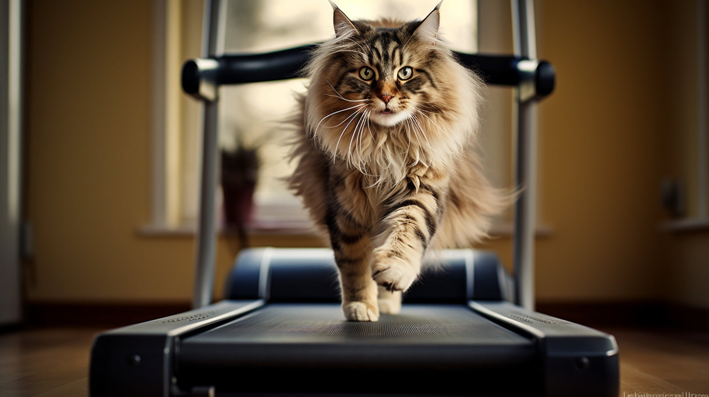a cat running on a treadmill