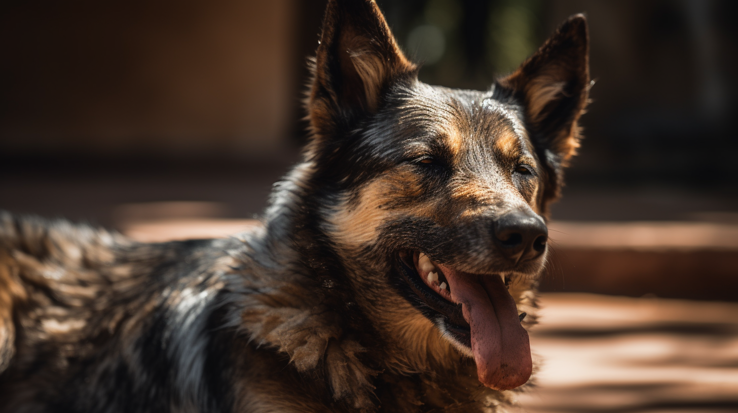 A dog panting in the hot sun