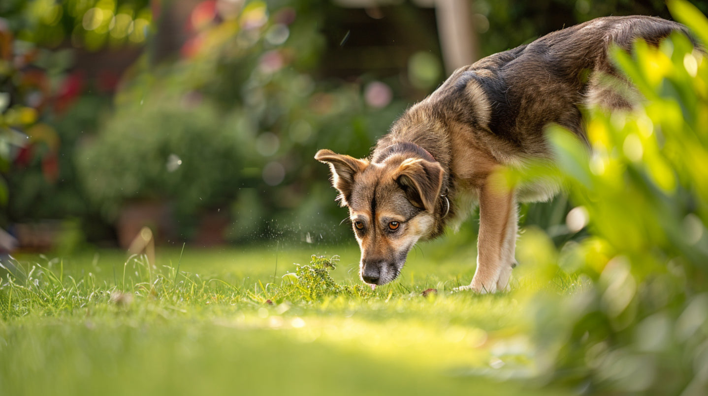 a dog that is about to have a wee on a lush lawn
