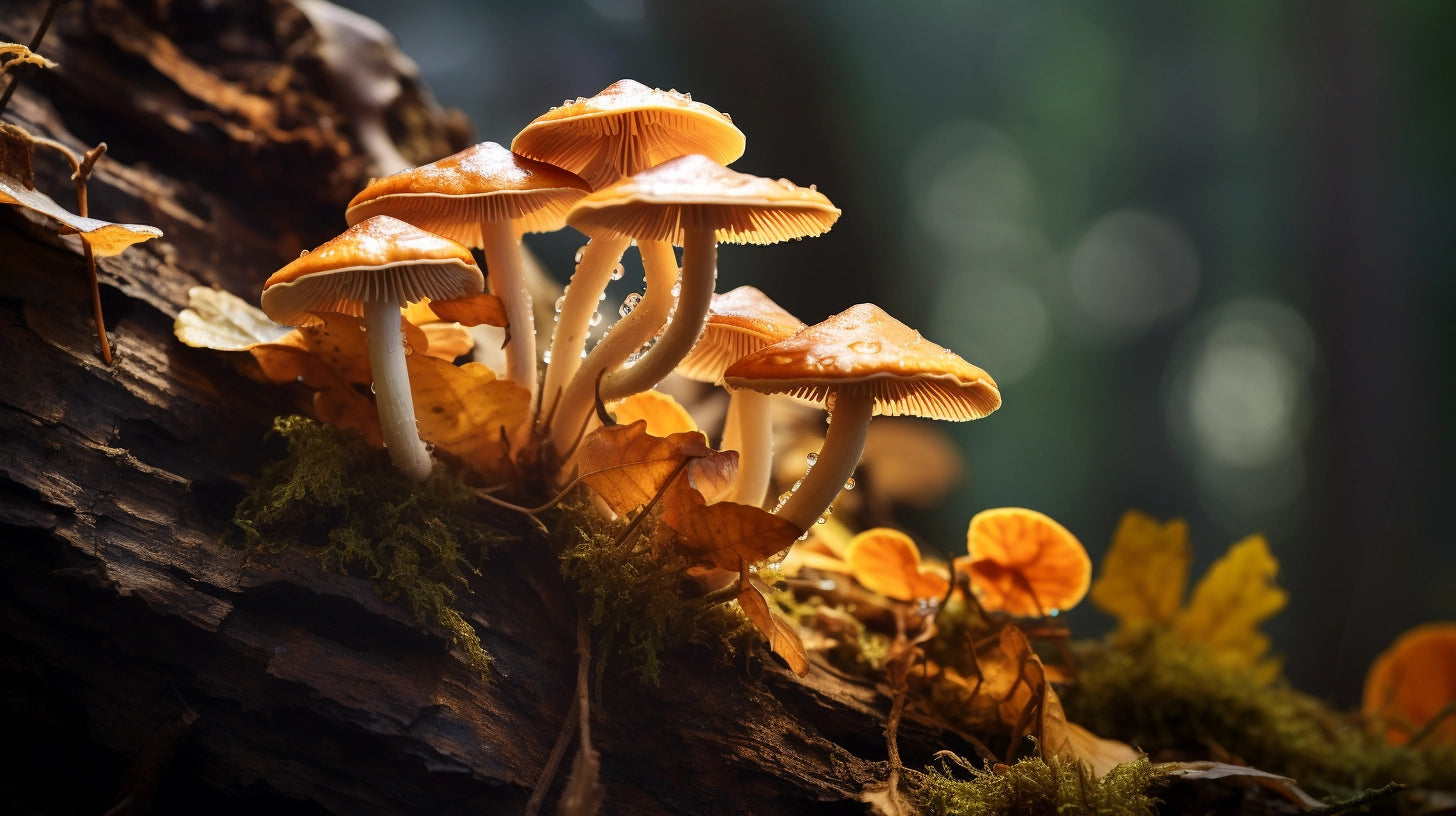 Mushrooms growing on the side of a tree
