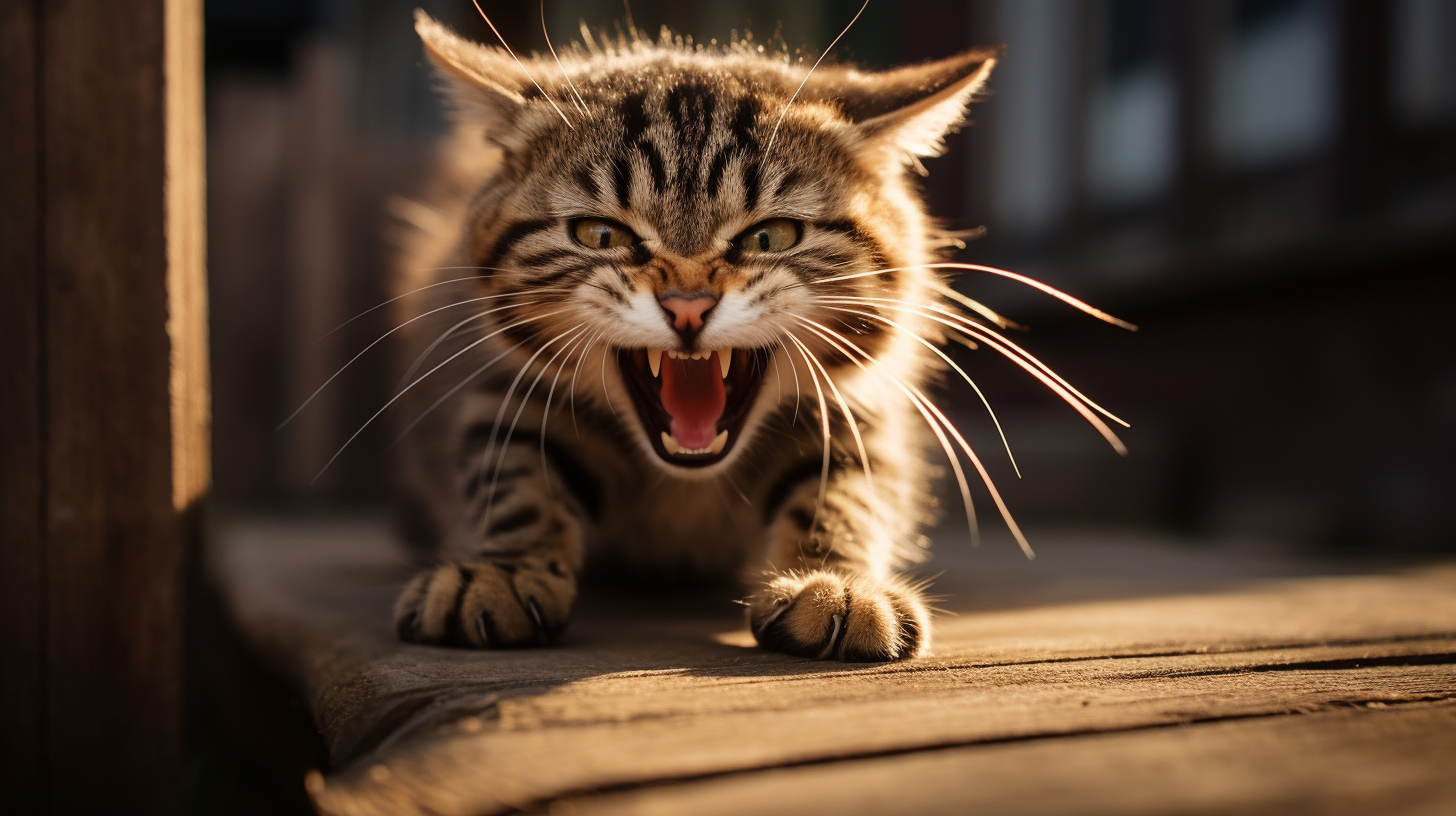 A cute cat hissing