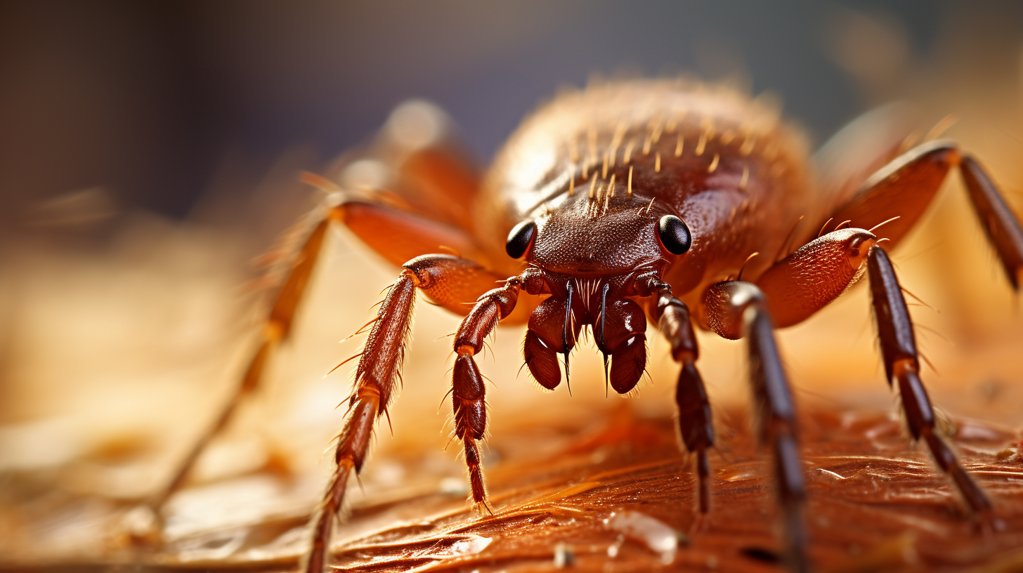 a close-up photograph of a tick on a dog's skin