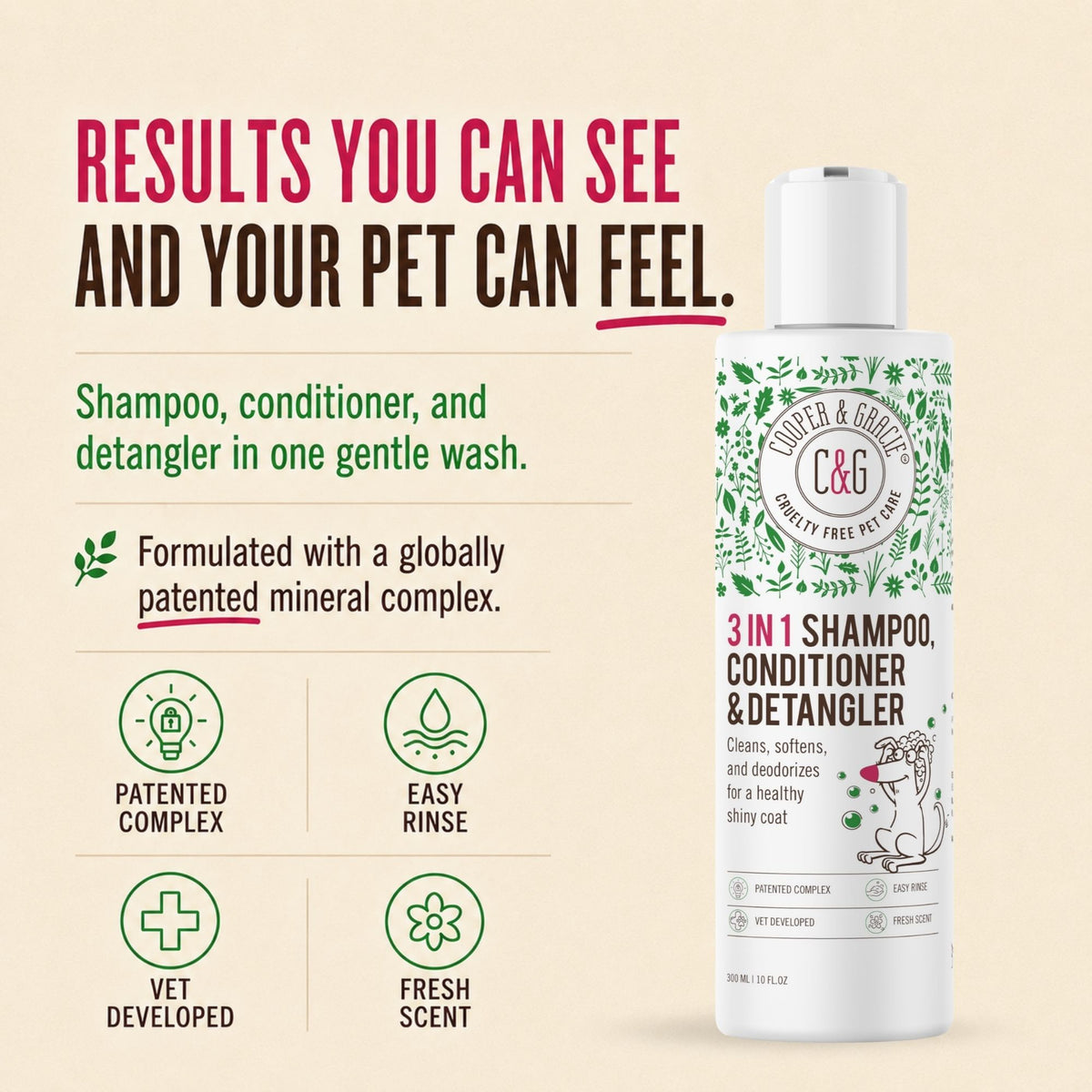3 in 1 Shampoo, Conditioner & Detangler – 300ml