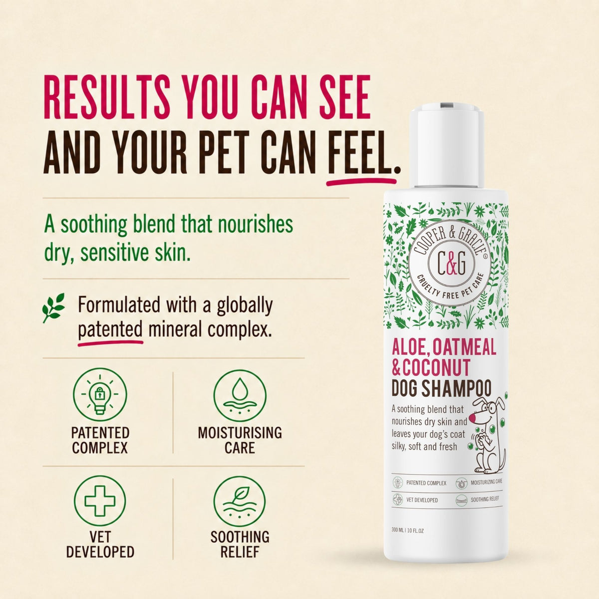 Oatmeal Dog Shampoo with Aloe Vera & Coconut – 300ml