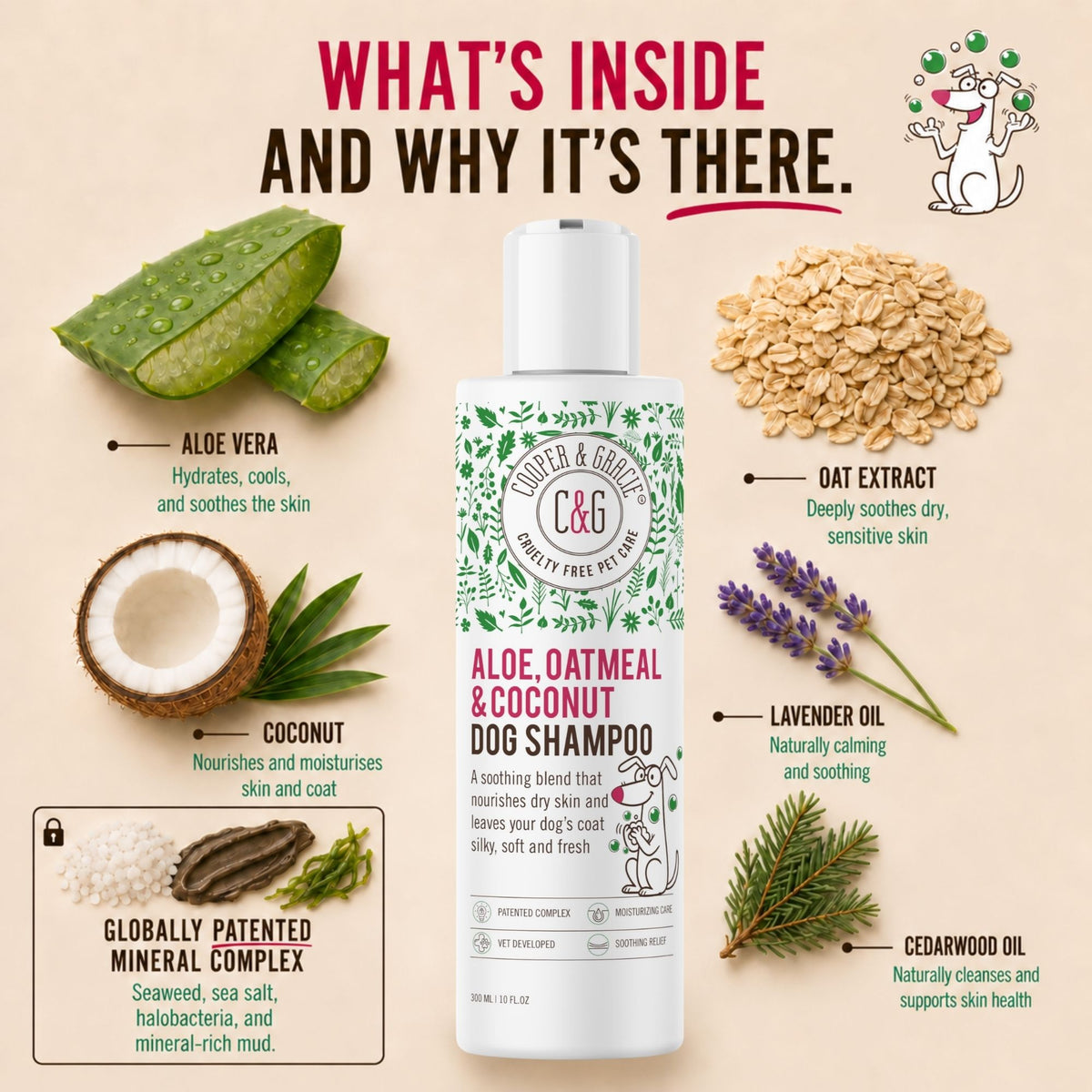 Oatmeal Dog Shampoo with Aloe Vera & Coconut – 300ml