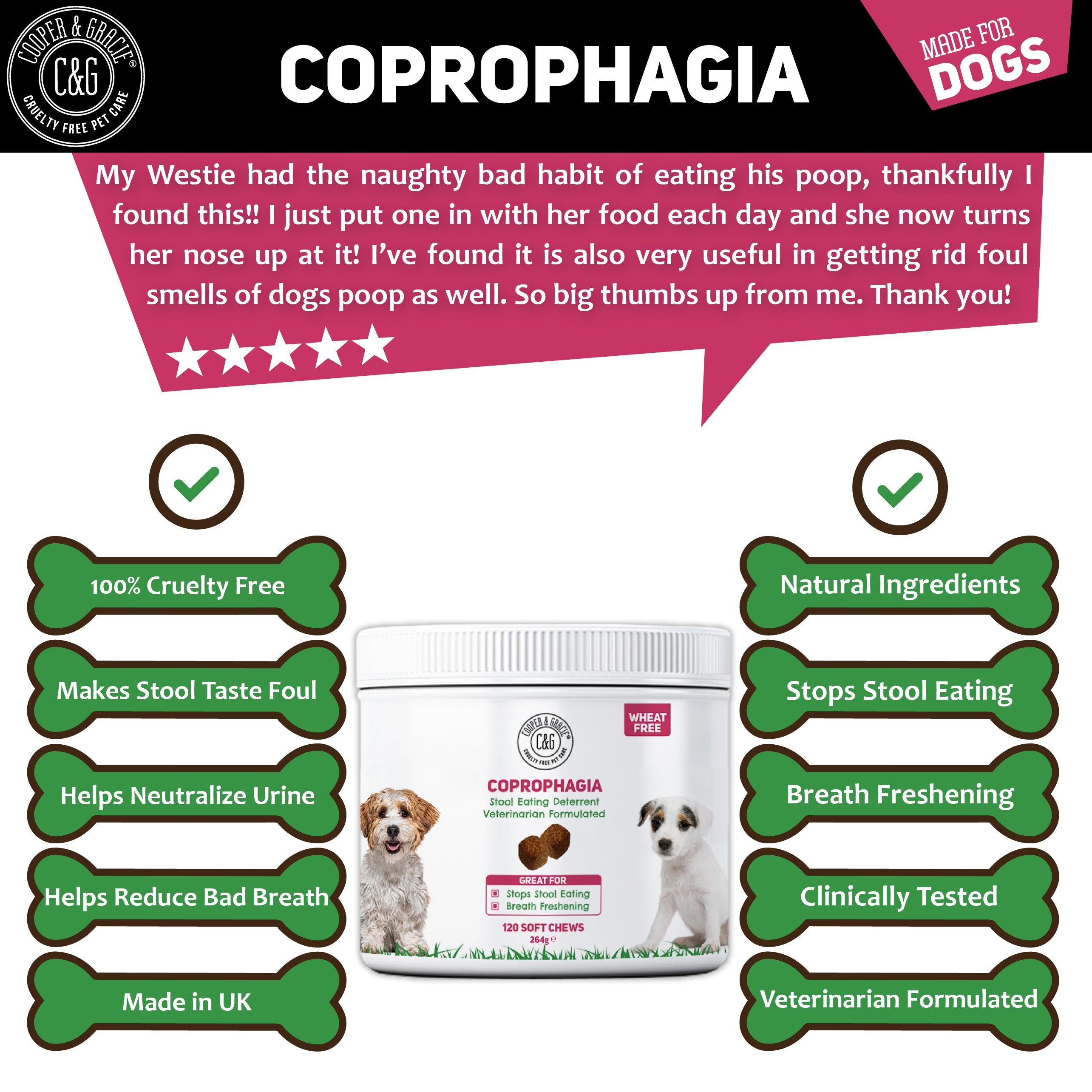 Natural Coprophagia Deterrent 120 Soft Chews