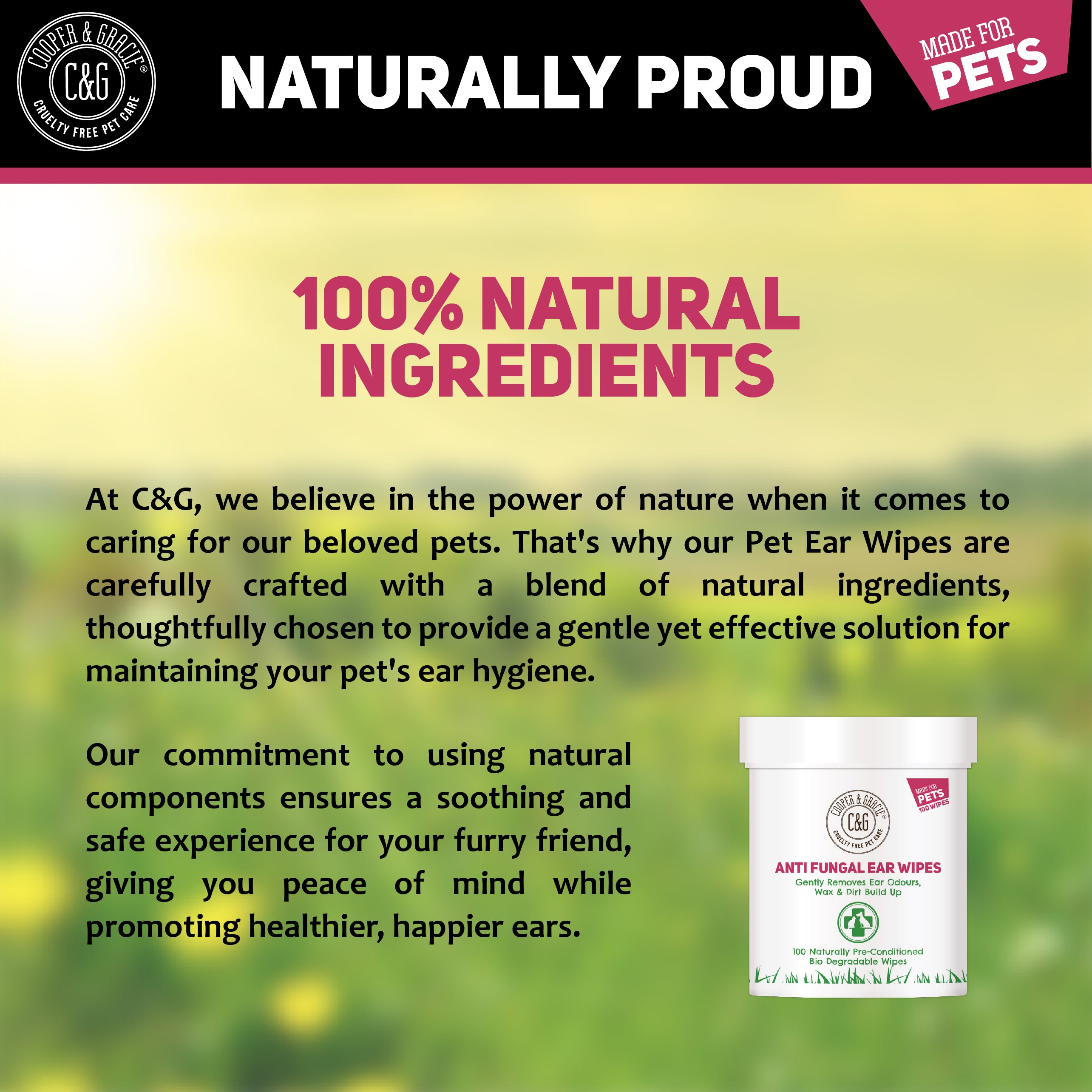 Anti Fungal Dog Ear Wipes - 100 Soothing Biodegradable Pet Ear Cleaning Wipes