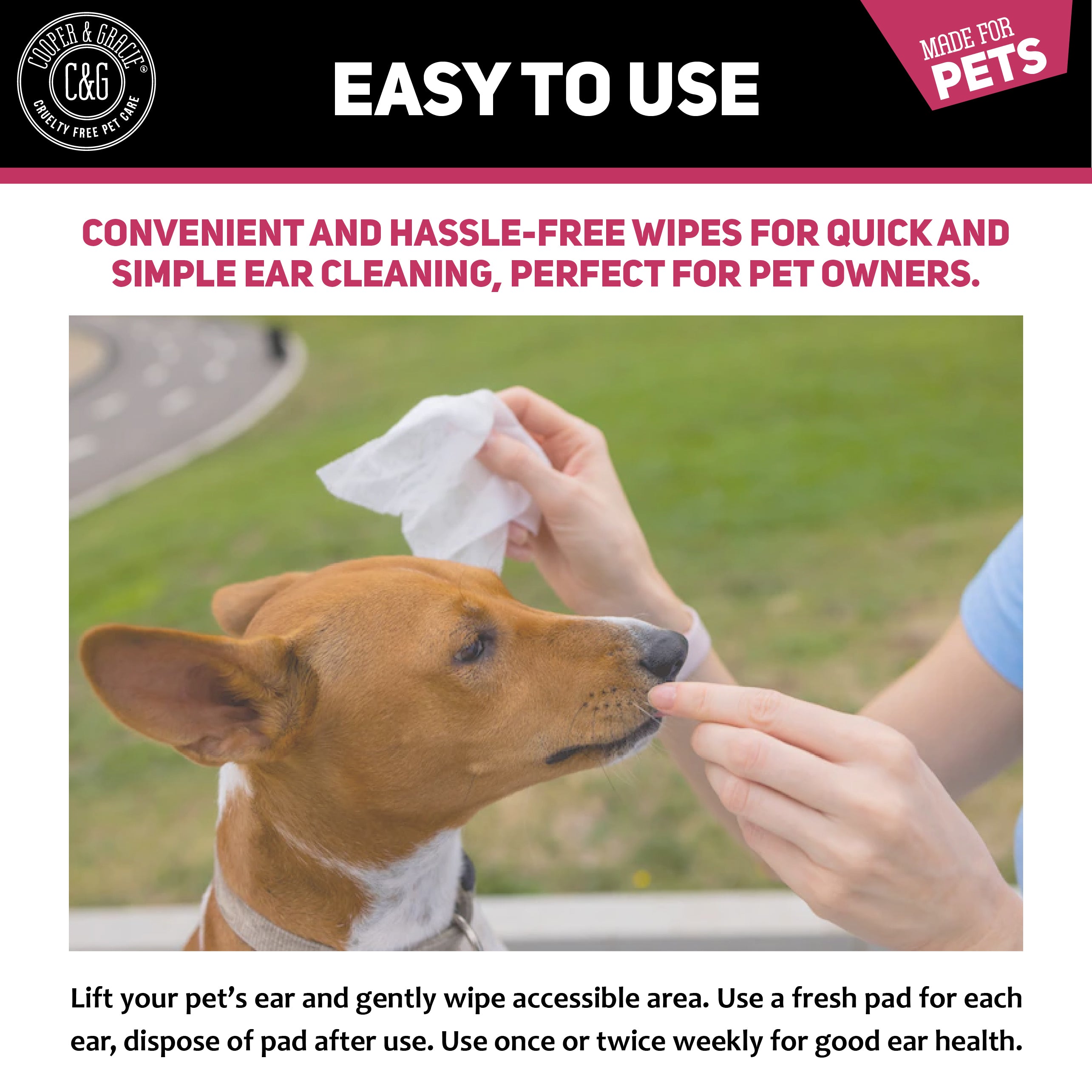 Anti Fungal Dog Ear Wipes - 100 Soothing Biodegradable Pet Ear Cleaning Wipes