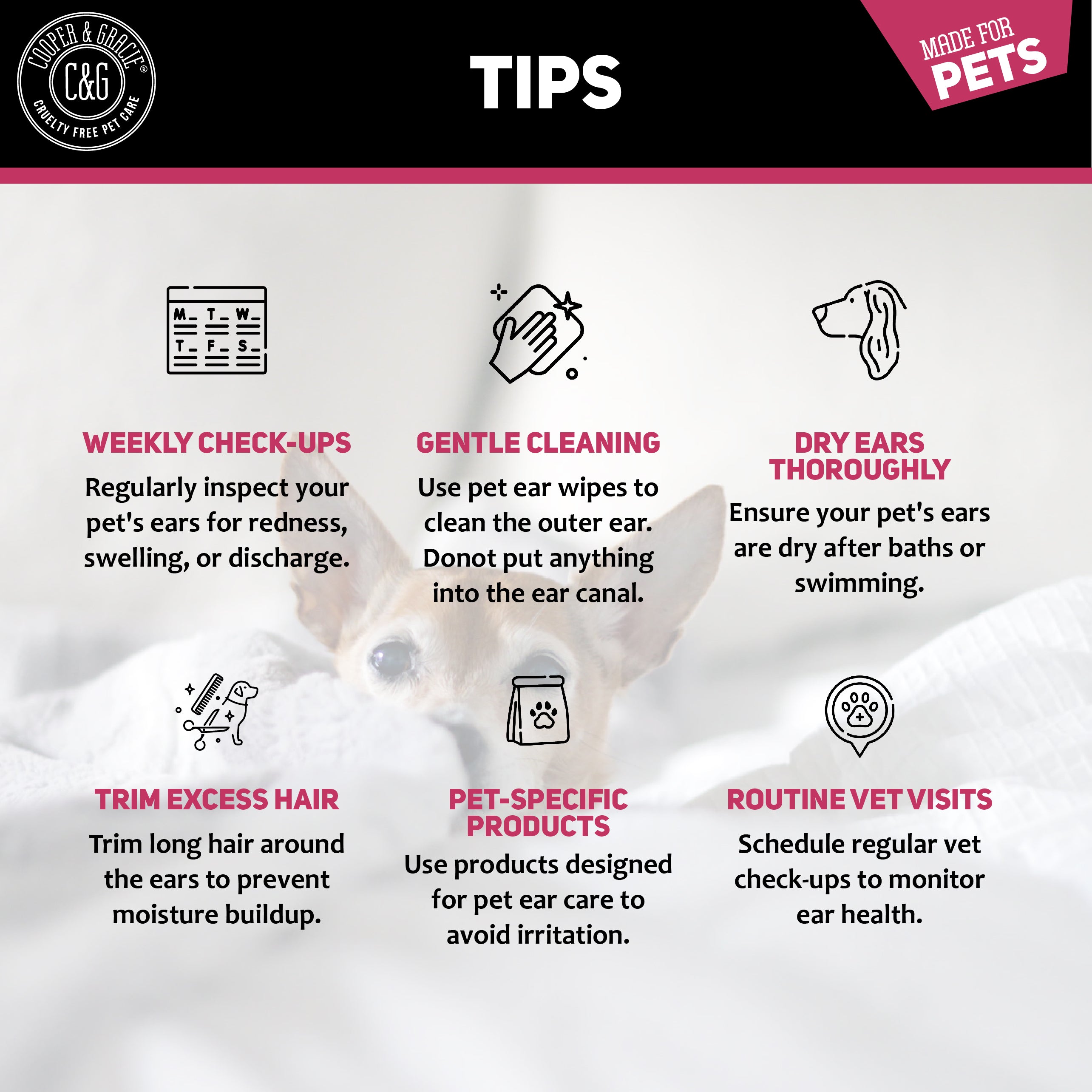 Anti Fungal Dog Ear Wipes - 100 Soothing Biodegradable Pet Ear Cleaning Wipes