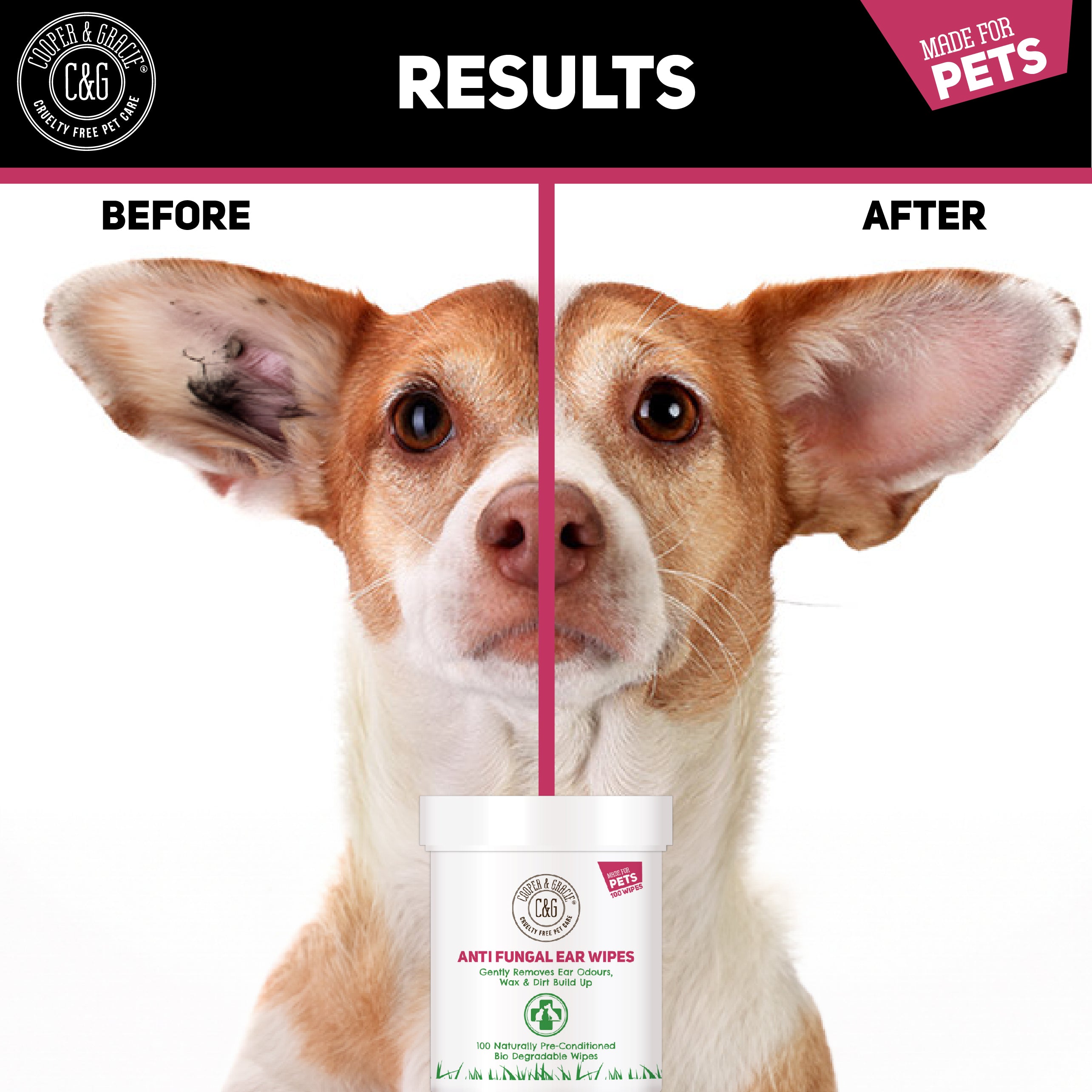 Anti Fungal Dog Ear Wipes - 100 Soothing Biodegradable Pet Ear Cleaning Wipes