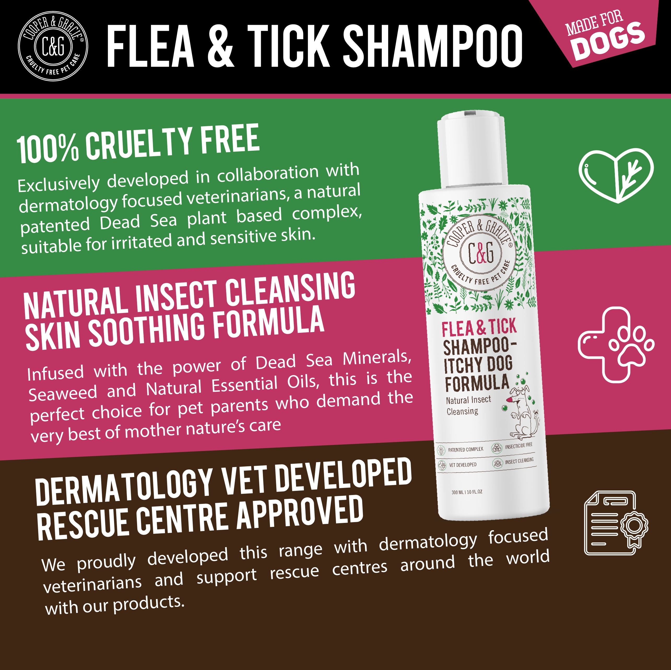 Dead Sea Itchy Dog Flea & Tick Shampoo – 300ml | Insecticide-Free, Vet-Developed Relief