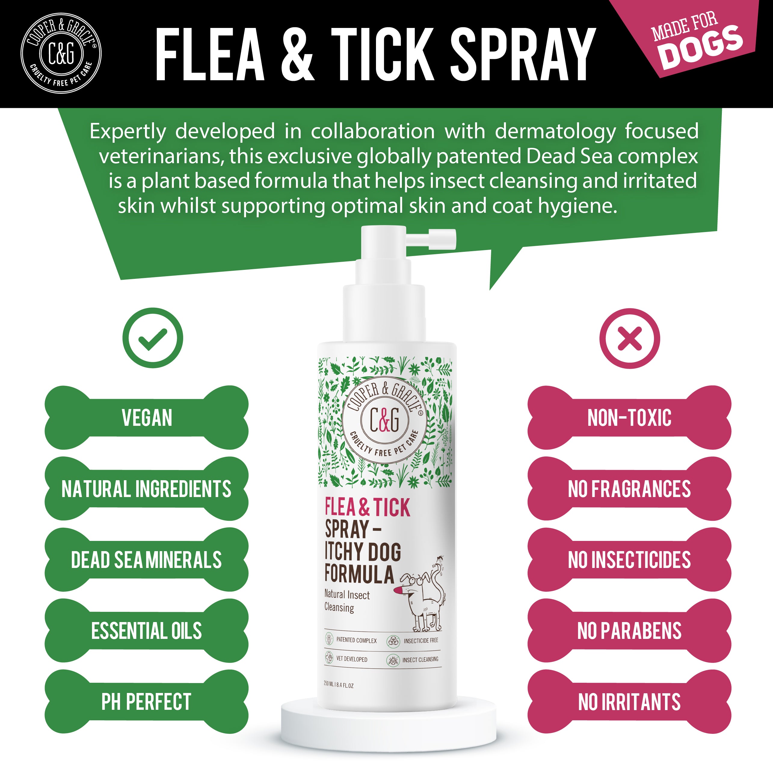 Flea & Tick Dog Spray – Dead Sea Formula – 250ml