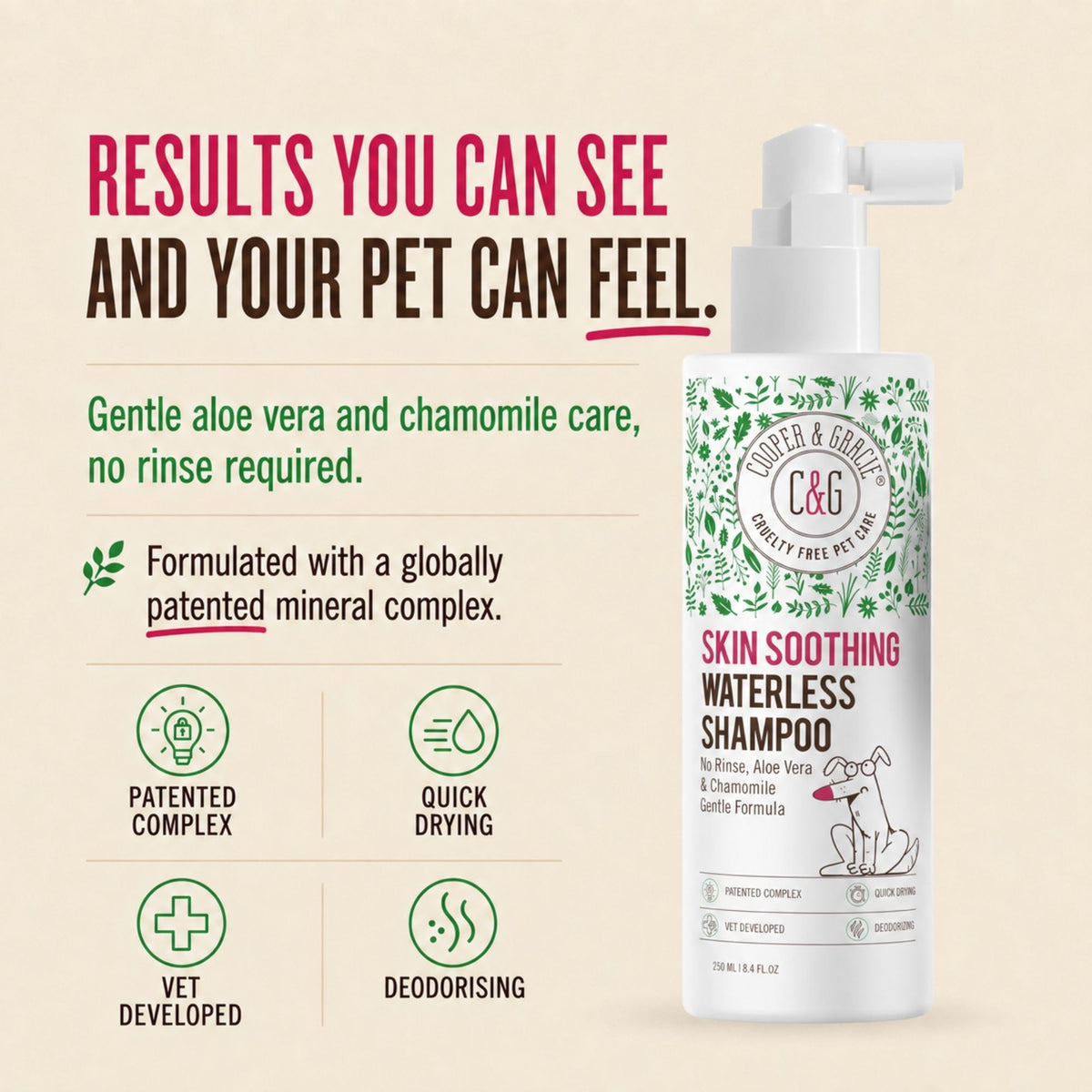 Skin Soothing Waterless Dog Shampoo Spray – 250ml