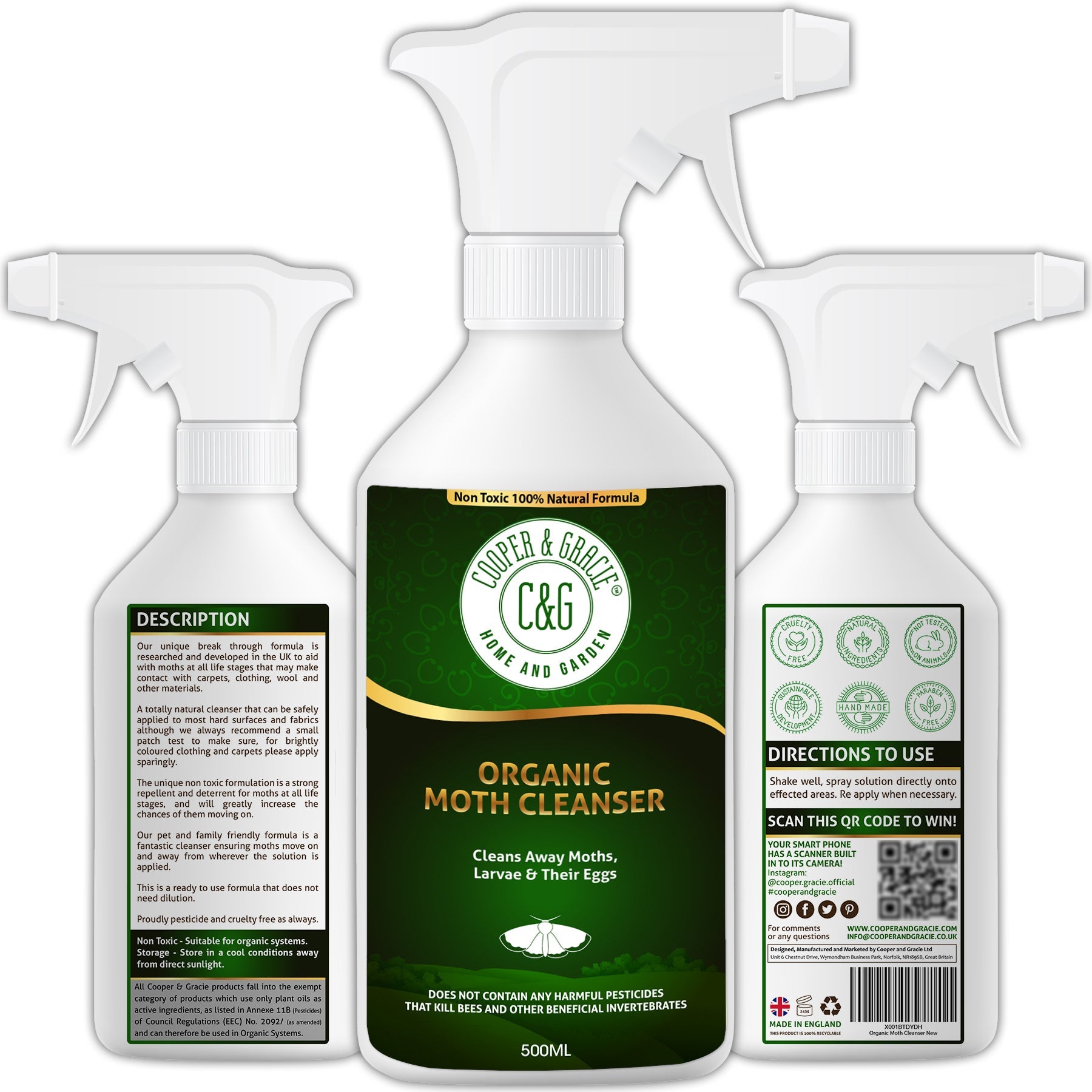 Organic Moth Cleanser - Cleans Away Moths, Larvae & their Eggs - Cooper & Gracie™ Limited