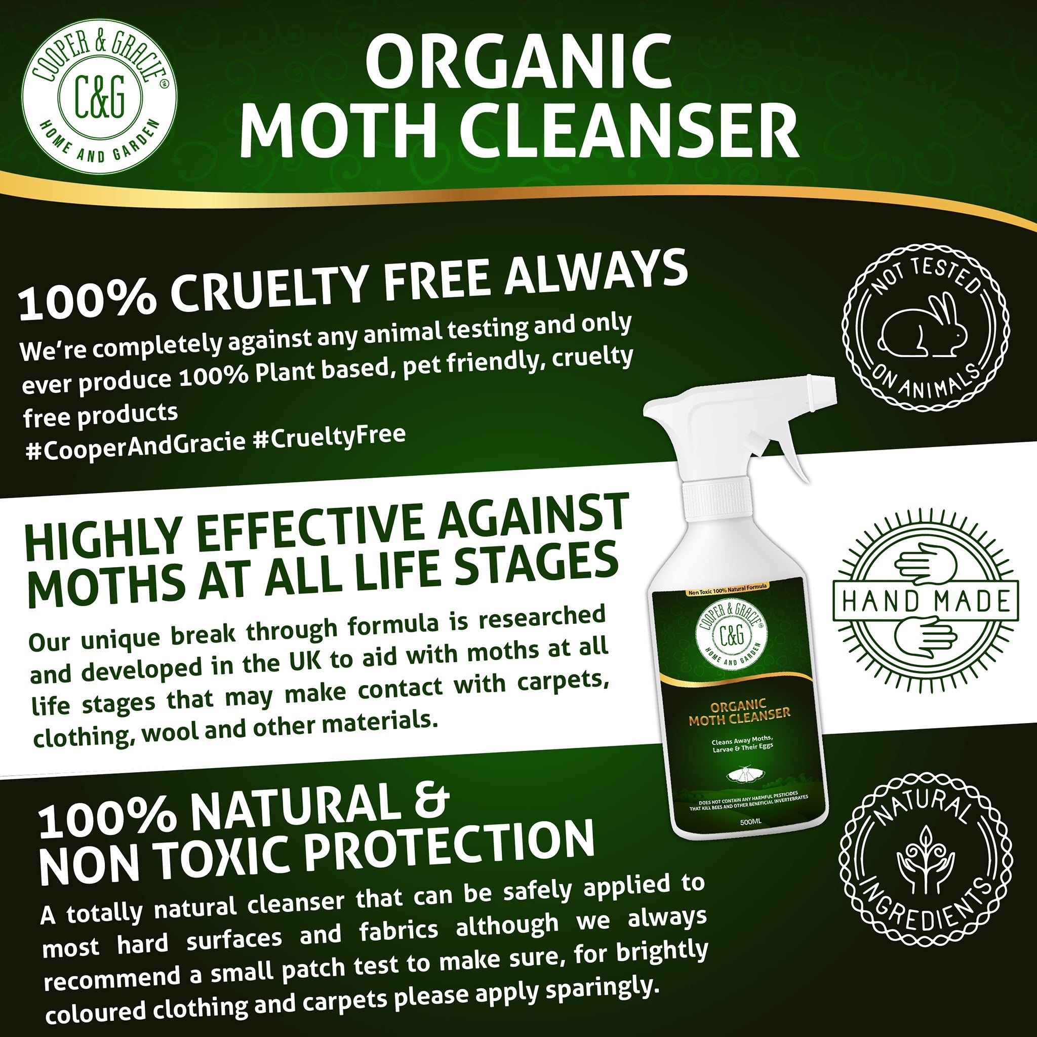 Organic Moth Cleanser - Cleans Away Moths, Larvae & their Eggs - Cooper & Gracie™ Limited