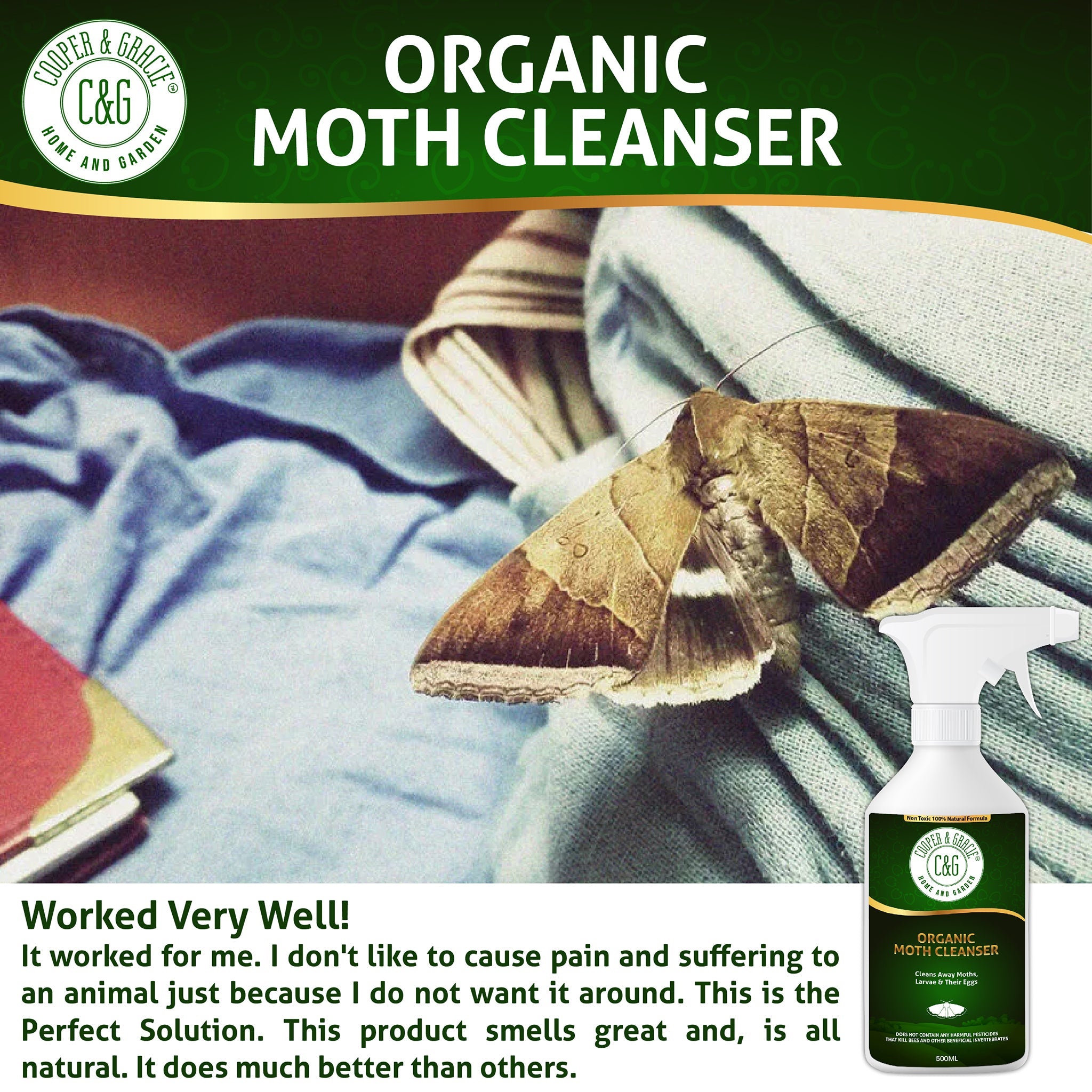 Organic Moth Cleanser - Cleans Away Moths, Larvae & their Eggs - Cooper & Gracie™ Limited