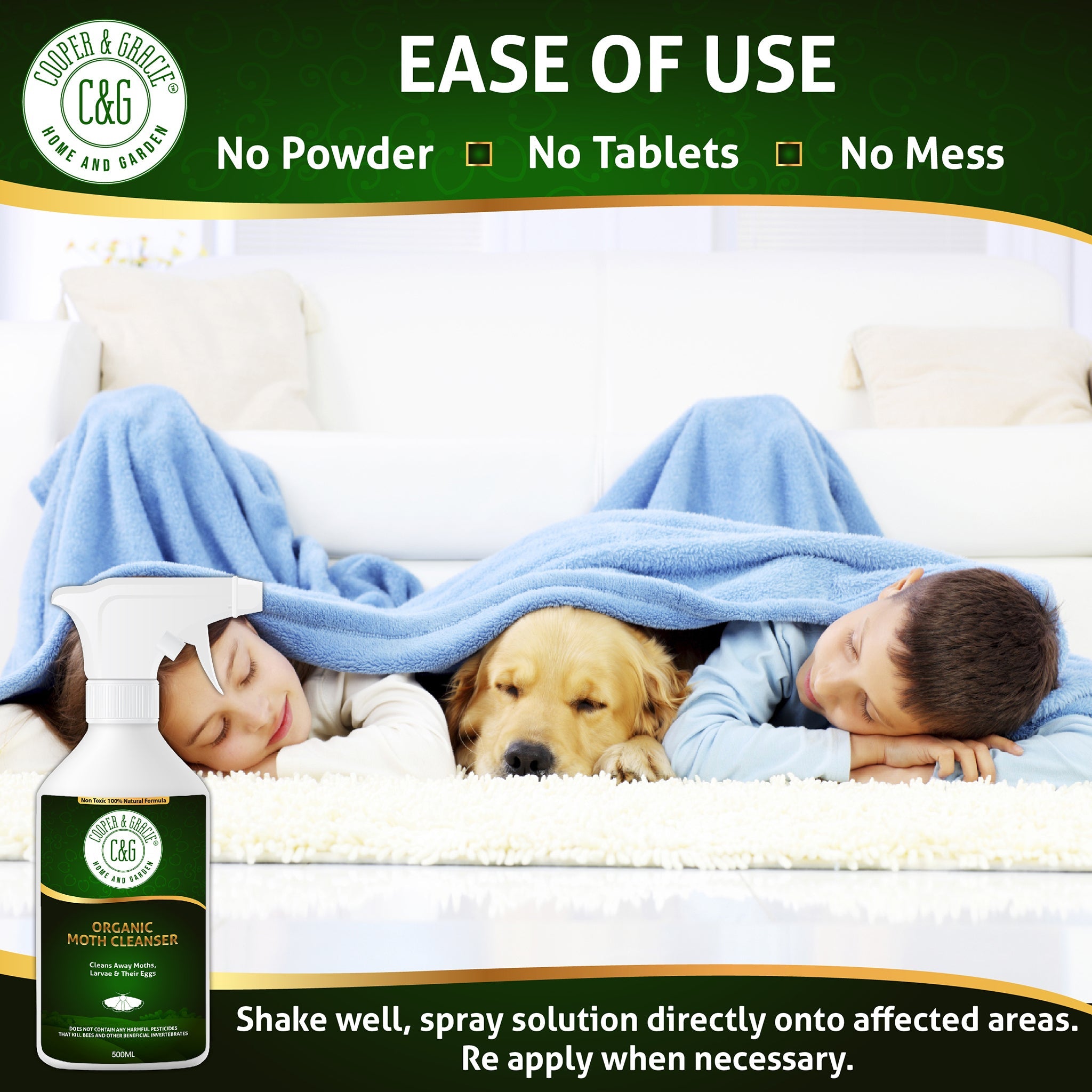 Organic Moth Cleanser - Cleans Away Moths, Larvae & their Eggs - Cooper & Gracie™ Limited