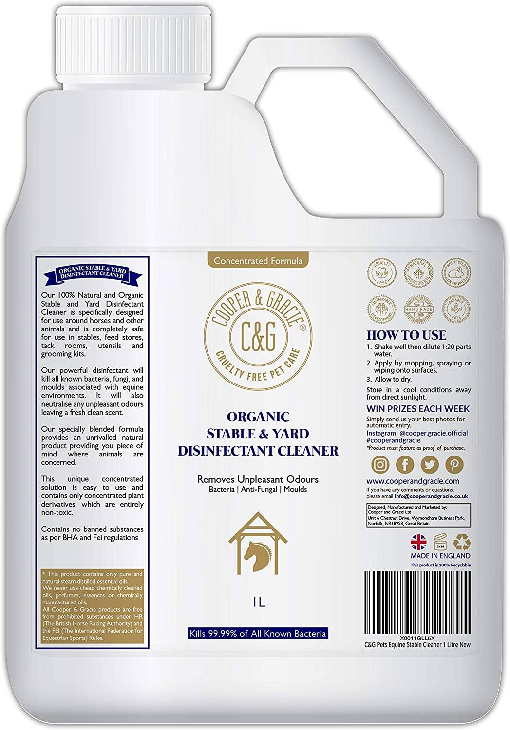 Organic Stable & Yard Cleaner 1 Litre With Plant Derivatives Safe Around Equine And Removes Unpleasant Odour (4606808129591)