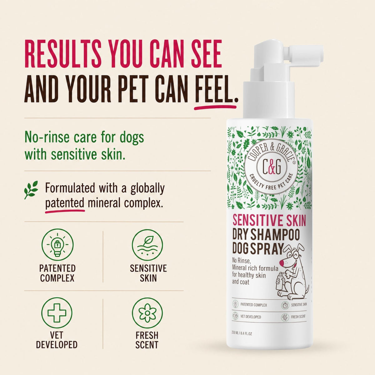 Sensitive Skin Dry Shampoo Dog Spray – 250ml