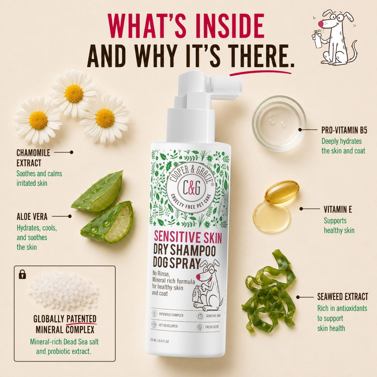 Sensitive Skin Dry Shampoo Dog Spray – 250ml